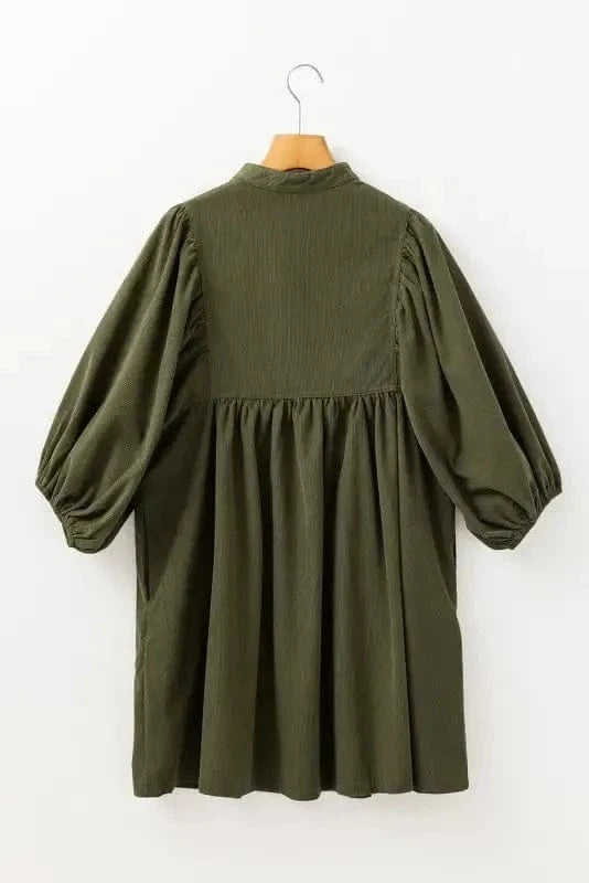 Mini Dresses Autumn Empire Corduroy Dress - Vineyard Green