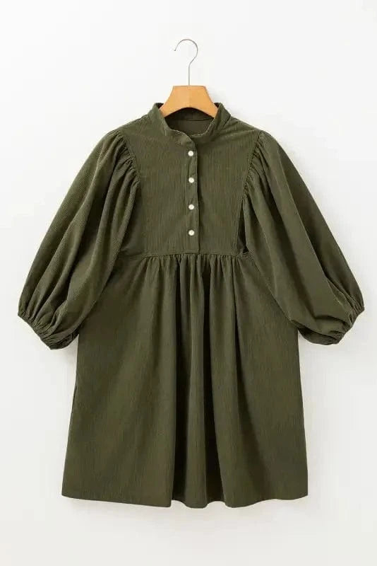 Mini Dresses Autumn Empire Corduroy Dress - Vineyard Green