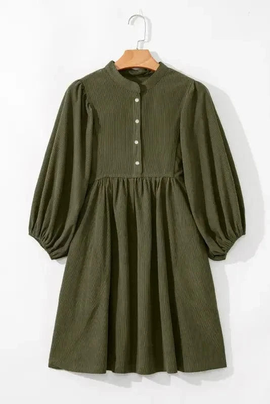 Mini Dresses Autumn Empire Corduroy Dress - Vineyard Green