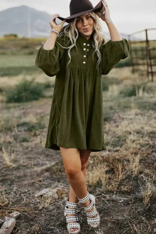 Mini Dresses Autumn Empire Corduroy Dress - Vineyard Green