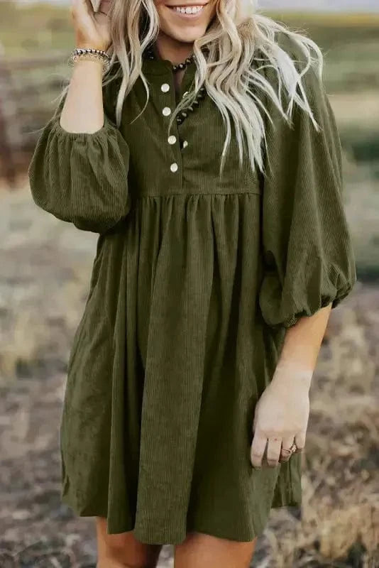 Mini Dresses Autumn Empire Corduroy Dress - Vineyard Green