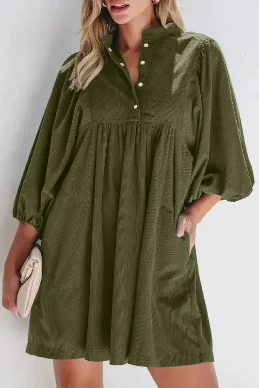 Mini Dresses Autumn Empire Corduroy Dress - Vineyard Green