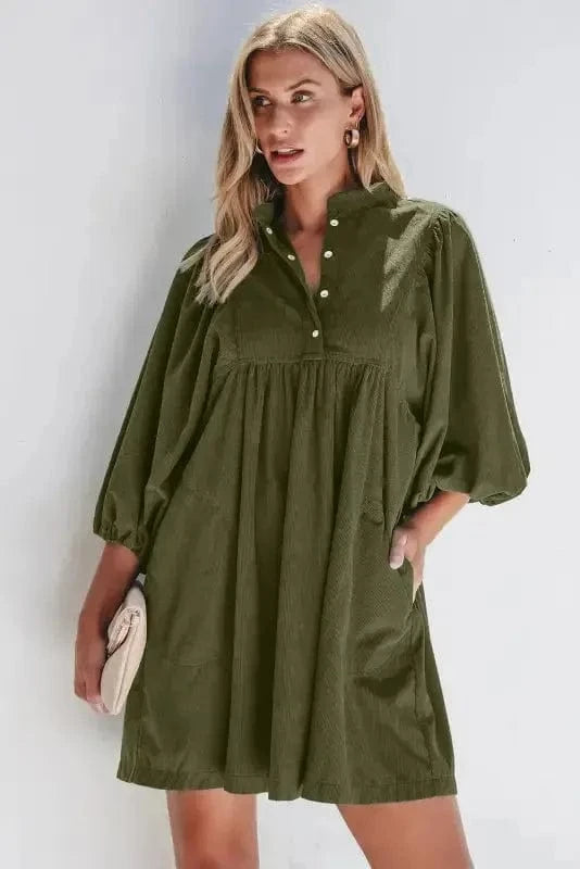 Mini Dresses Autumn Empire Corduroy Dress - Vineyard Green