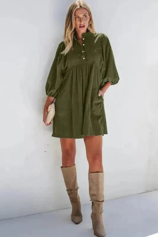 Mini Dresses Autumn Empire Corduroy Dress - Vineyard Green