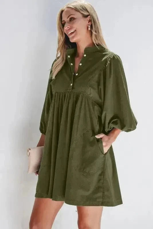Mini Dresses Autumn Empire Corduroy Dress - Vineyard Green