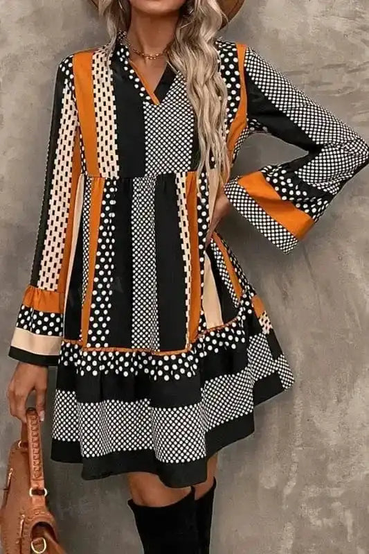 Mini Dresses Black / S / 100%Polyester Noir Polka Ruffle Mini Dress