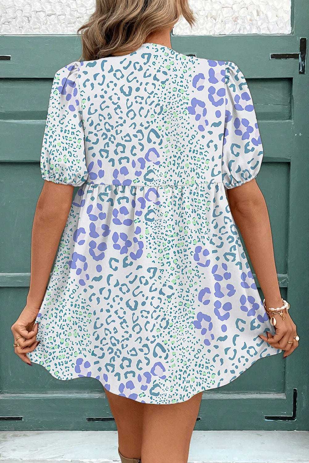 Mini Dresses Blue Bow Puff Mini Dress