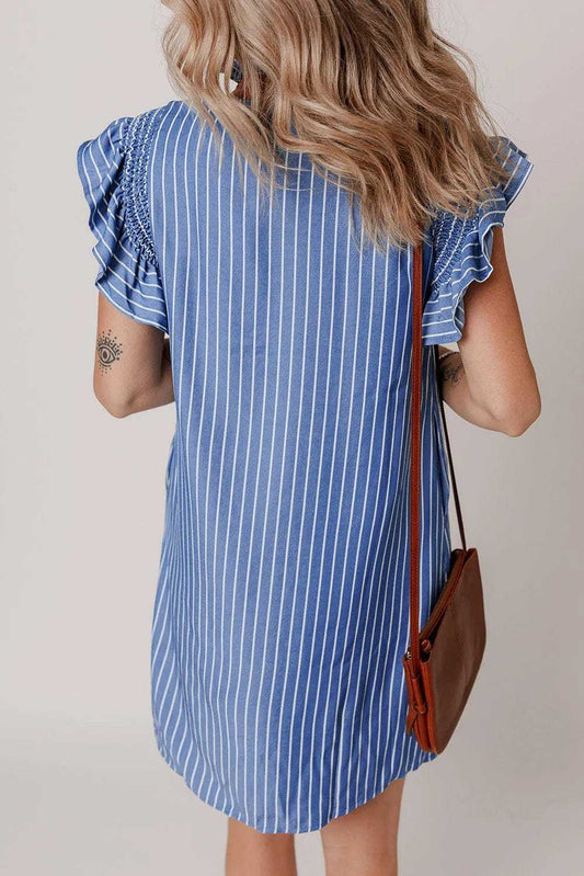 Mini Dresses Blue Stripe Short Shift Dress