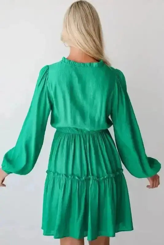 Sea green A-line shift mini dress back view — Fashionfitz UK