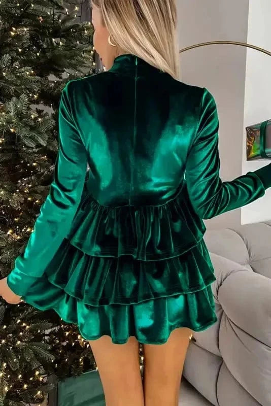 Mini Dresses Chic Velvet Ruffle Mini - Elegant Evening Wear