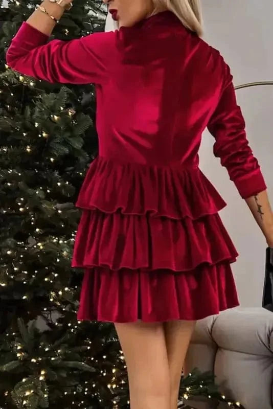 Mini Dresses Chic Velvet Ruffle Mini - Elegant Evening Wear