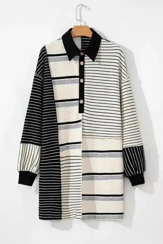 Mini Dresses ChicStripes Henley Knit Dress