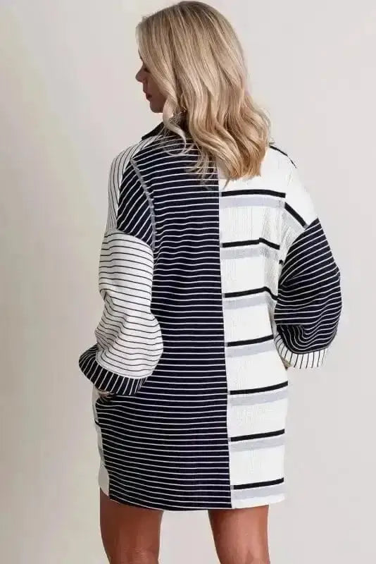 Striped Henley knit mini dress back view — Fashionfitz UK