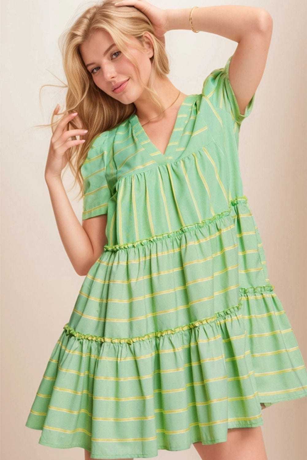 Mini Dresses Evergreen Stripe Frill Dress