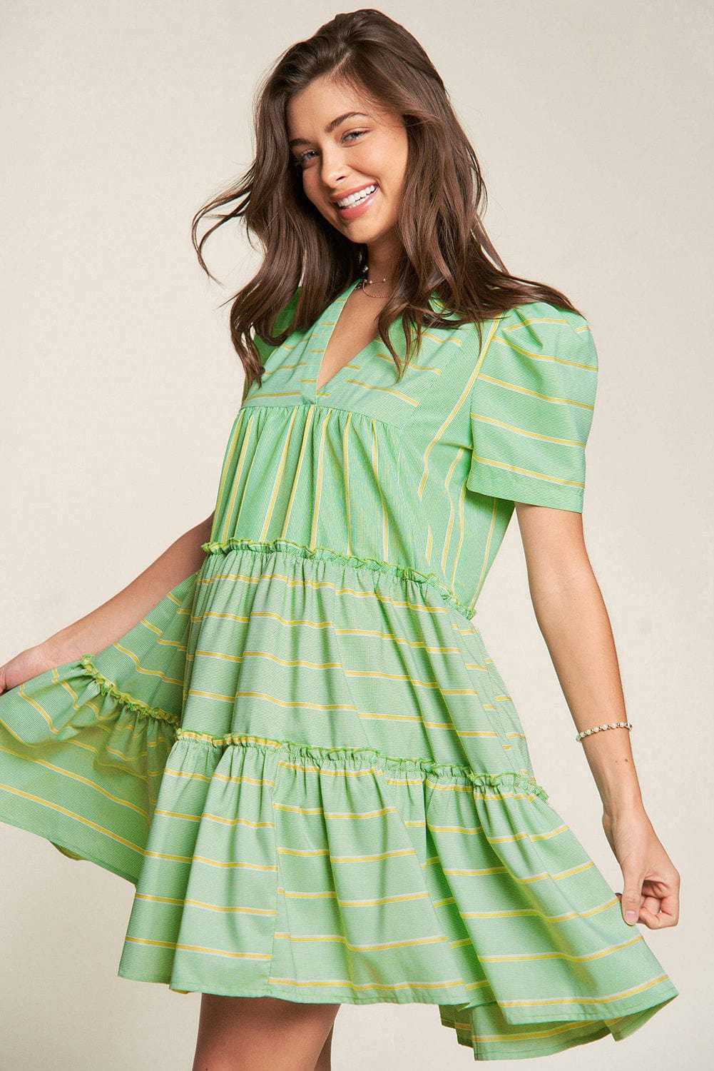 Mini Dresses Evergreen Stripe Frill Dress