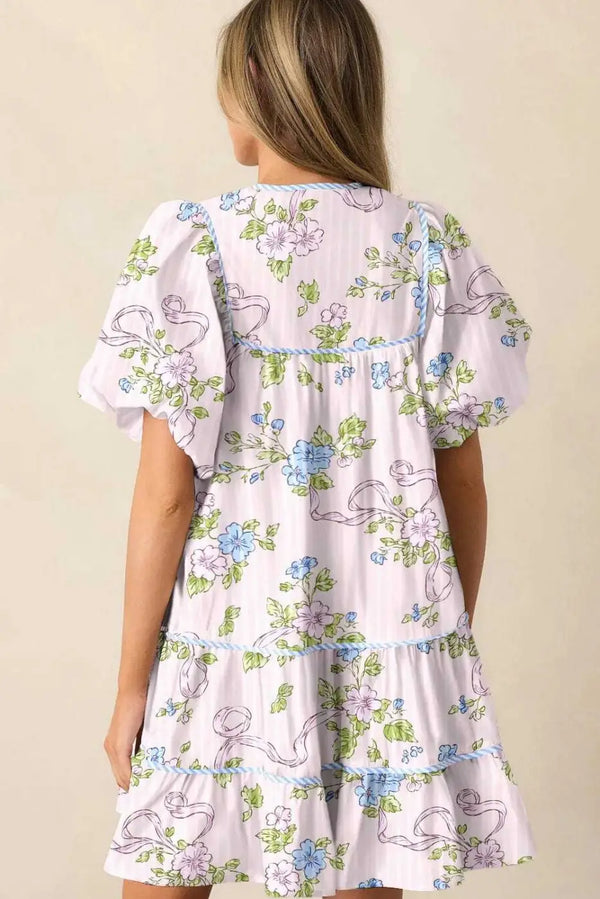 Pink floral stripe patchwork mini dress back view — Fashionfitz UK