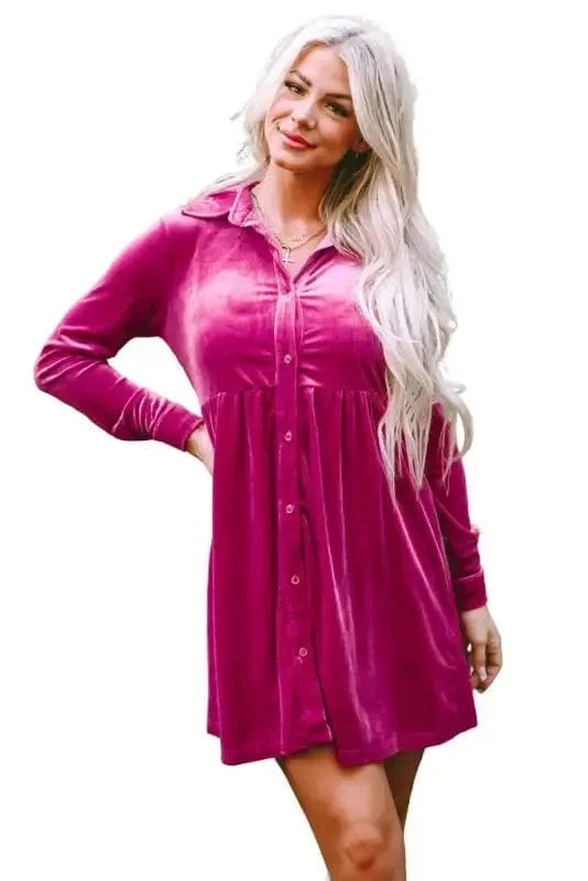 Mini Dresses Fashionfitz Velvet Button Up Dress for Stylish Comfort
