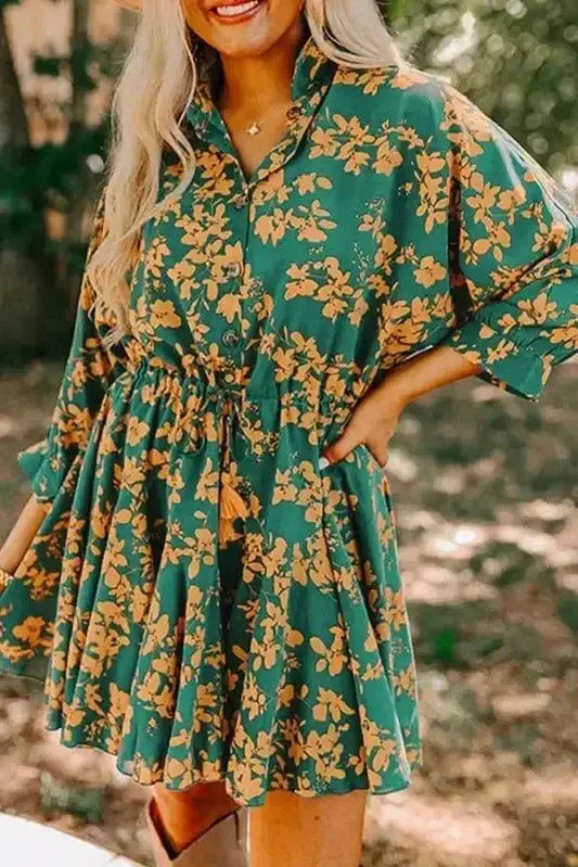 Mini Dresses Green / S / 100%Polyester Meadow Mirth Flowy Dress