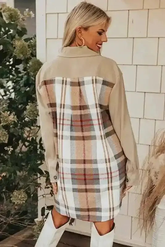 Highland plaid mini shirt dress back view — Fashionfitz UK