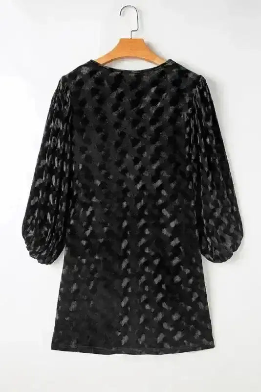 Black velvet balloon sleeve mini dress back view — Fashionfitz UK