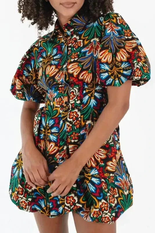 Mini Dresses Multicolour / S / 100%Polyester Floral Joy Puff Mini Dress