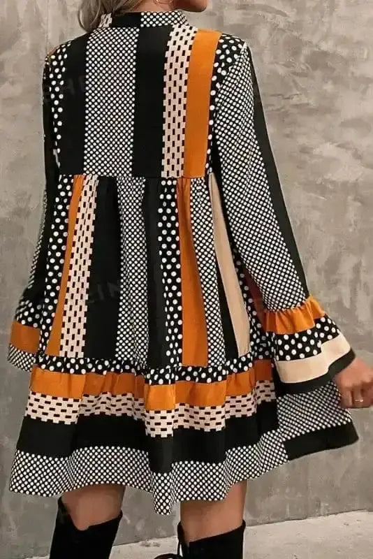 Black polka dot ruffle mini dress back view — Fashionfitz UK