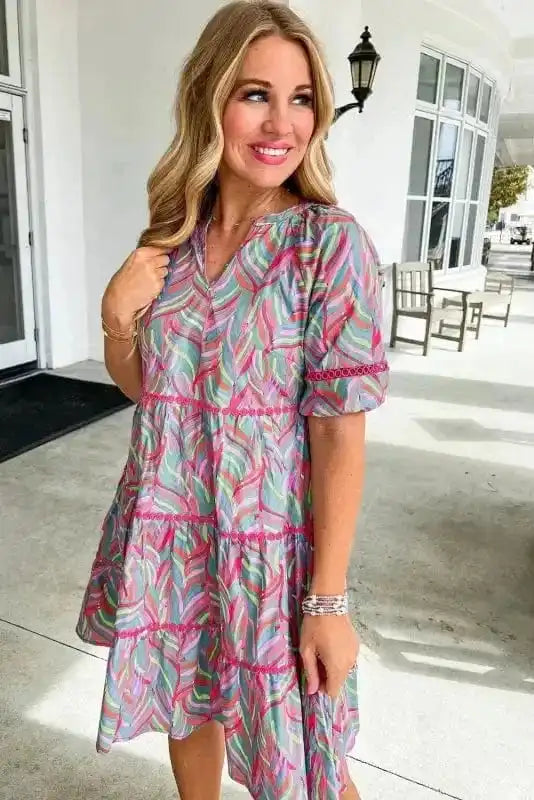 Mini Dresses Ocean Whispers Puff Sleeve Dress