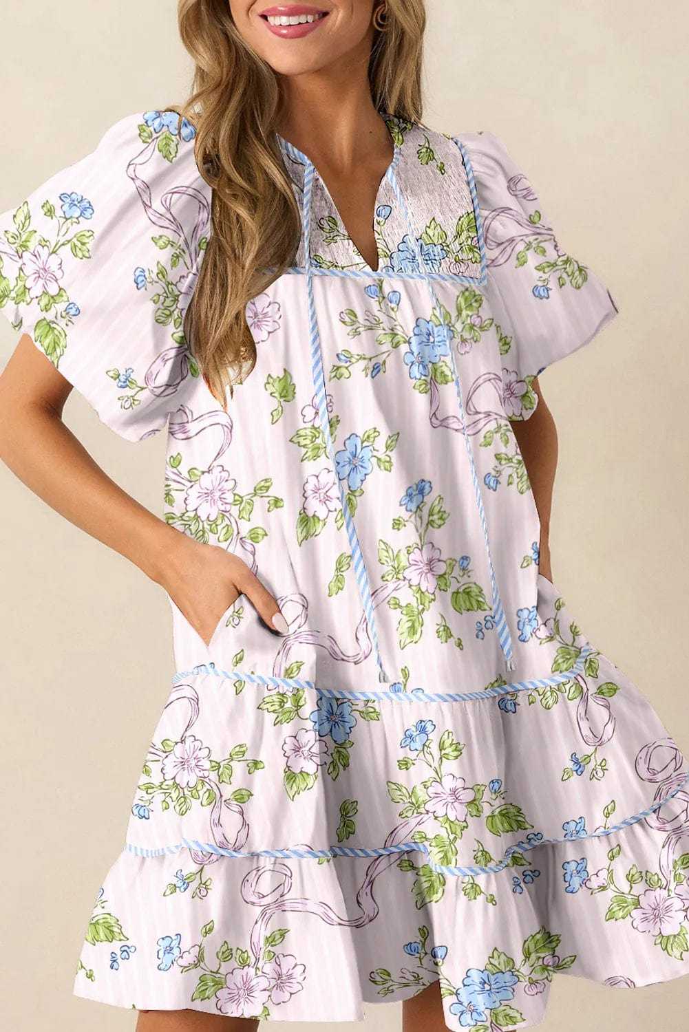 Mini Dresses Pink / S / 100%Polyester Fashionfitz Blush Bloom Stripe Dress for Every Occasion