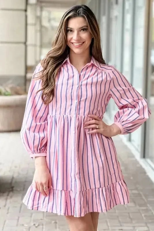 Mini Dresses Pinstripe Mini Shirt Dress