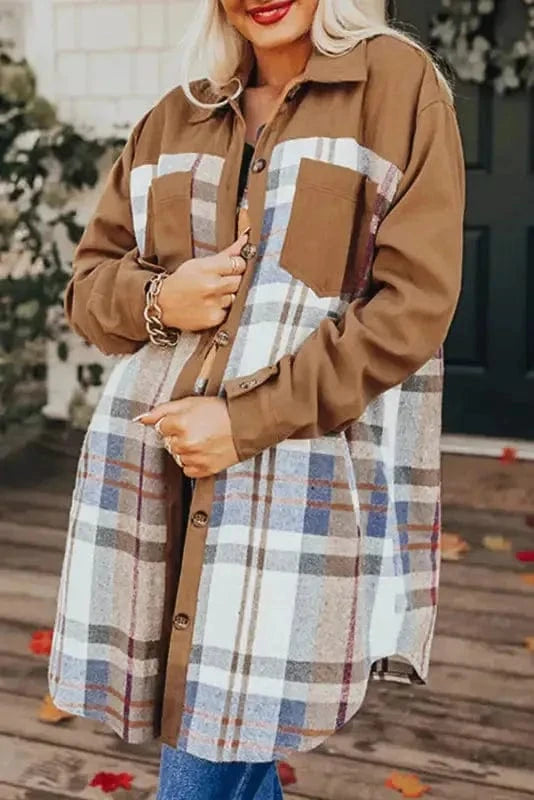 Mini Dresses Plaid Patch Shirt Dress
