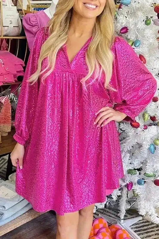 Mini Dresses Rose Red / S / 95%Polyester+5%Elastane Scarlet Sheen Leopard Babydoll Dress