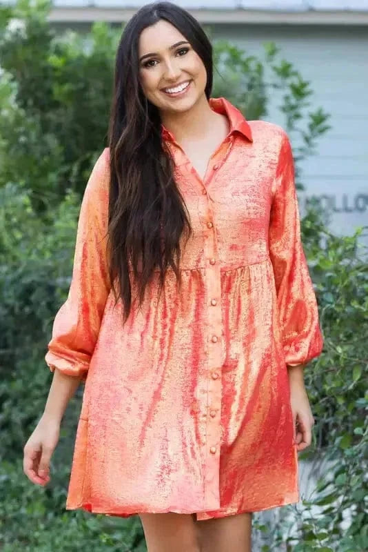 Mini Dresses Shimmer Chic Mini Shirt Dress