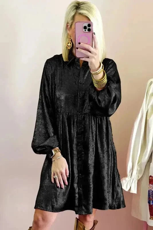 Mini Dresses Shimmer Chic Mini Shirt Dress
