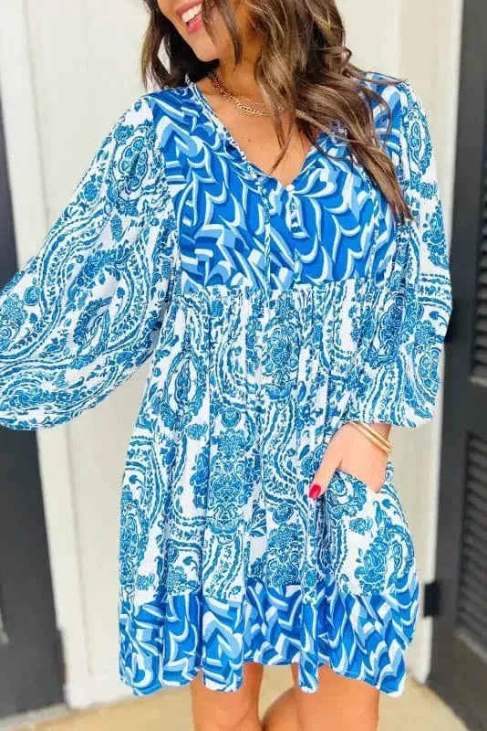 Mini Dresses Sky Blue / S / 100%Polyester Viva La Boho Mini Dress