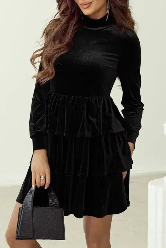 Mini Dresses Velvet Cascade Cocktail Dress