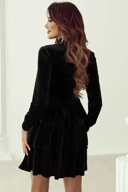 Mini Dresses Velvet Cascade Cocktail Dress