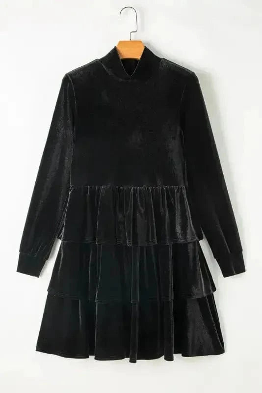 Mini Dresses Velvet Cascade Cocktail Dress