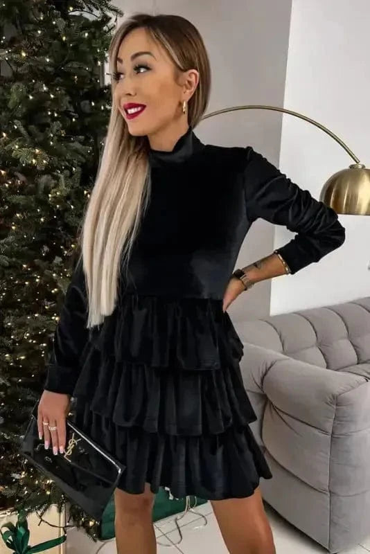 Mini Dresses Velvet Cascade Cocktail Dress