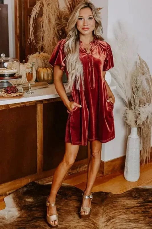 Mini Dresses Velvet Vogue Puff Mini Dress
