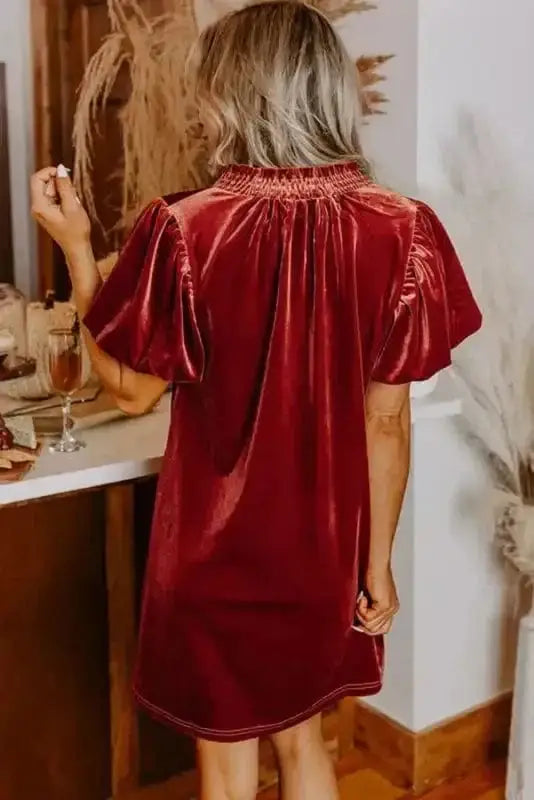 Mini Dresses Velvet Vogue Puff Mini Dress