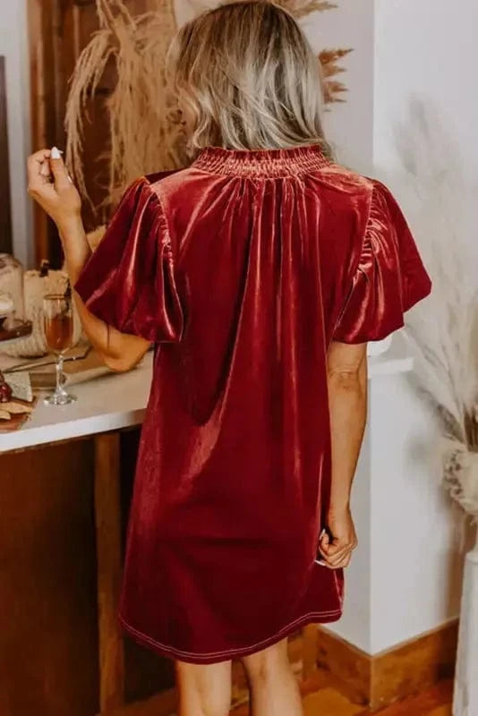 Mini Dresses Velvet Vogue Puff Mini Dress
