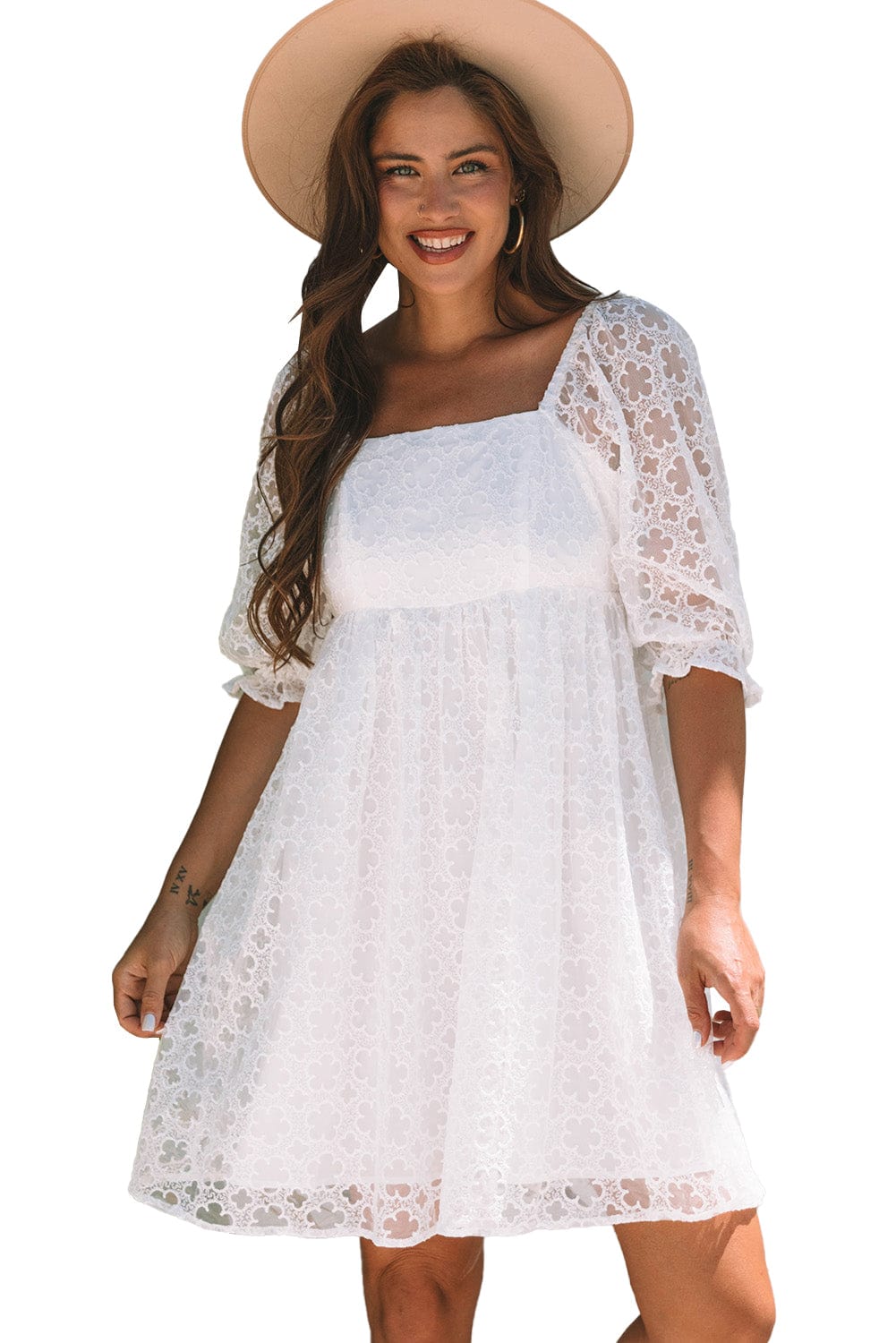 Mini Dresses White Lace Empire Mini Dress