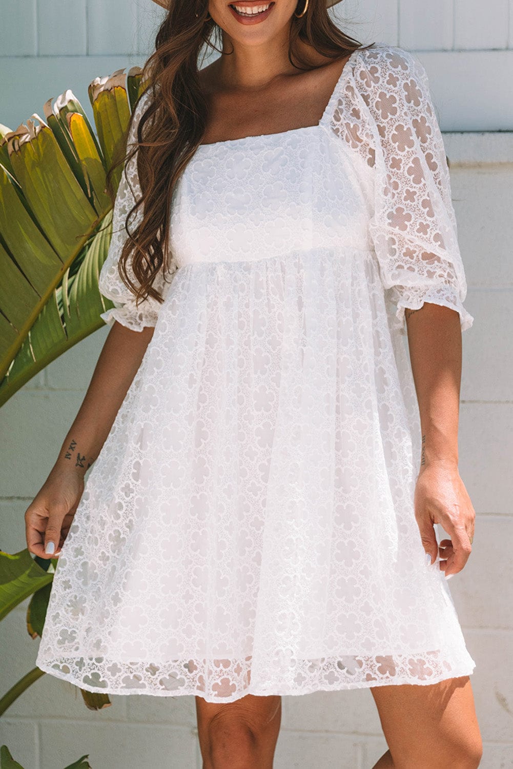 Mini Dresses White Lace Empire Mini Dress