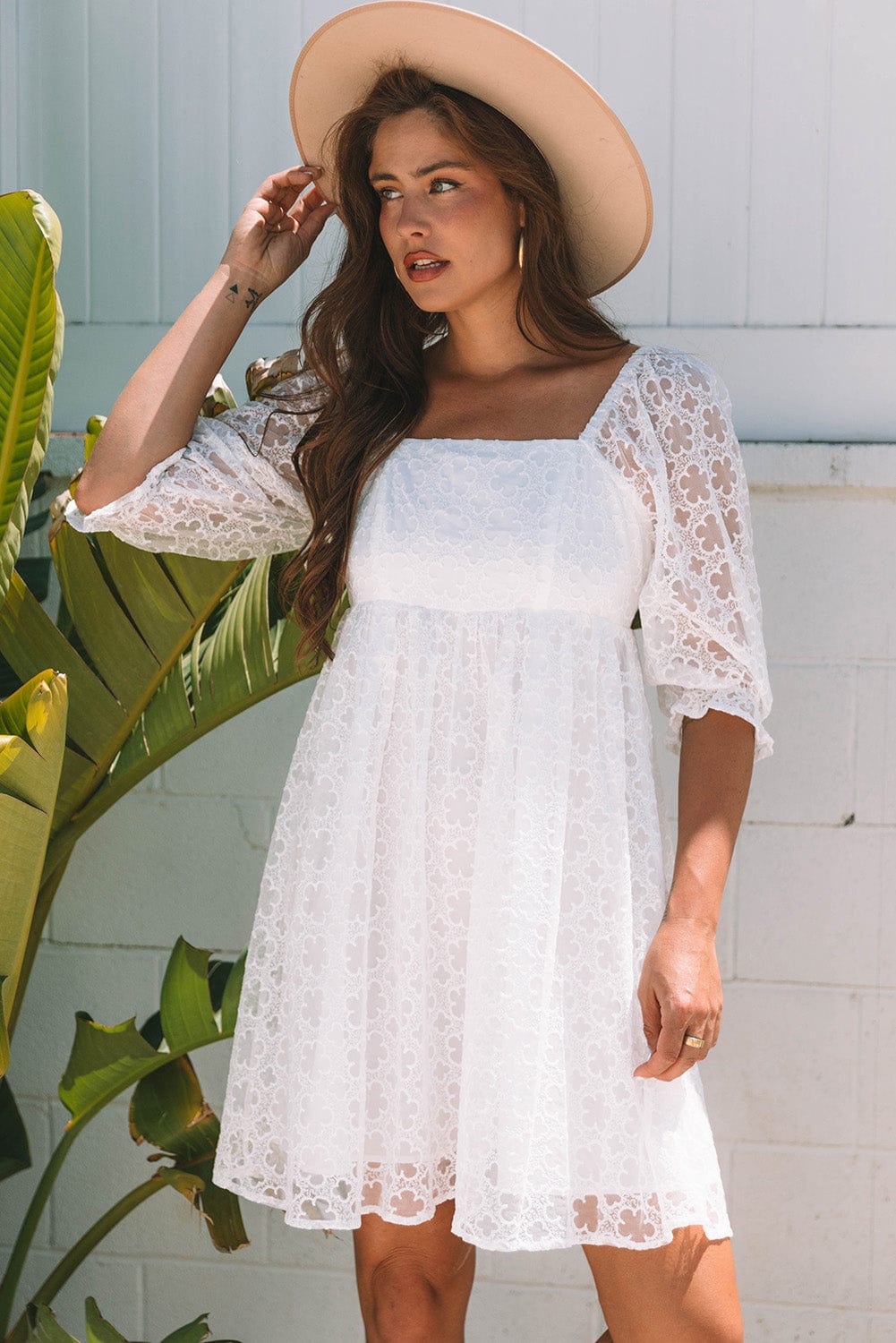 Mini Dresses White Lace Empire Mini Dress