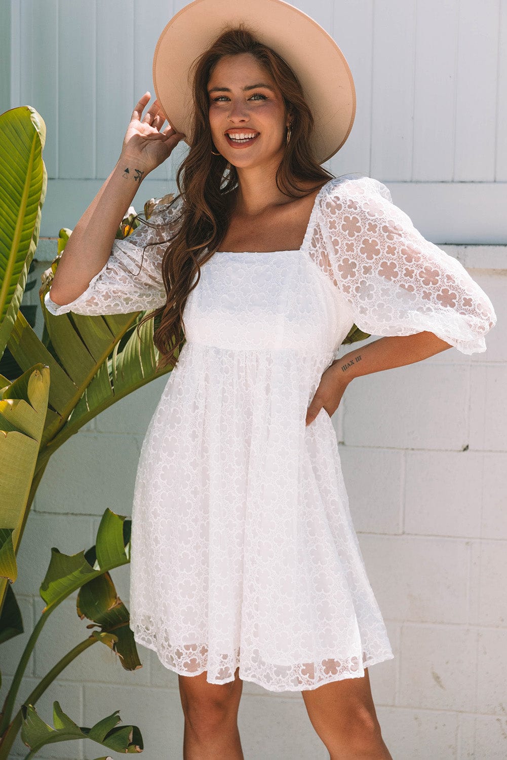 Mini Dresses White Lace Empire Mini Dress