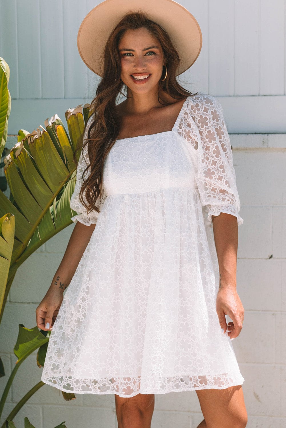 Mini Dresses White Lace Empire Mini Dress