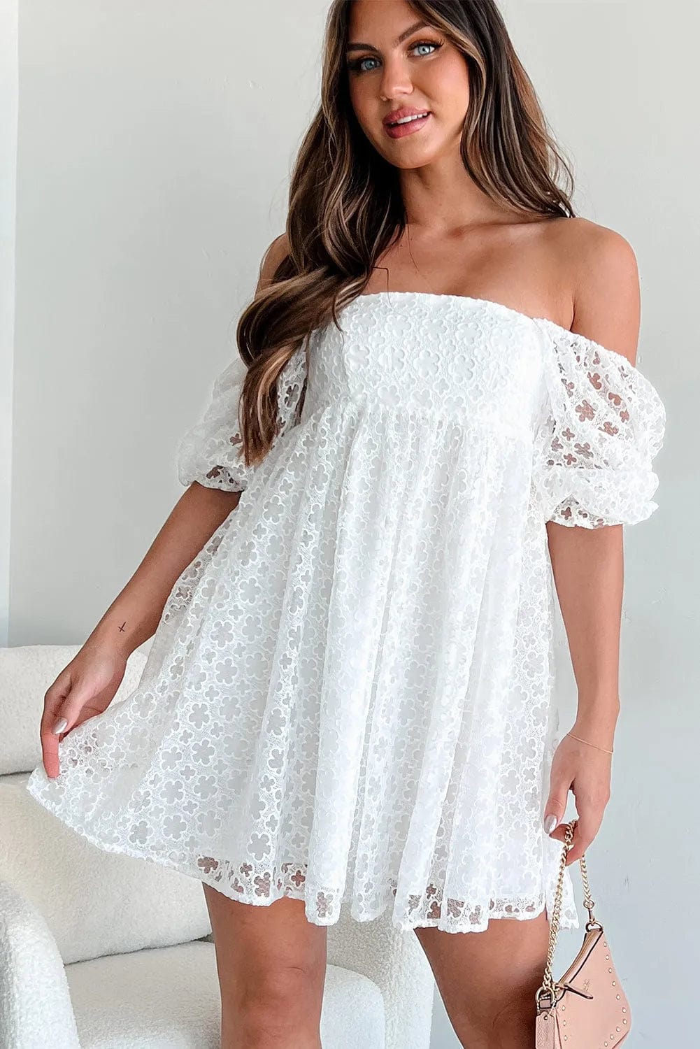Mini Dresses White Lace Empire Mini Dress