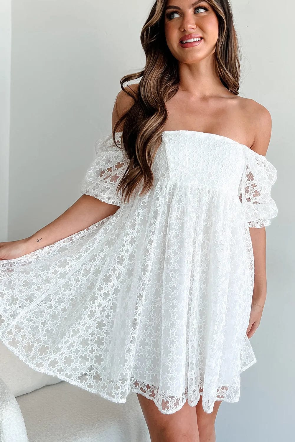 Mini Dresses White Lace Empire Mini Dress