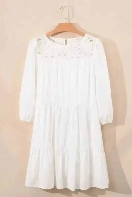 Mini Dresses White / S / 50%Cotton+50%Lyocell Floral Lace Fantasy Mini Dress
