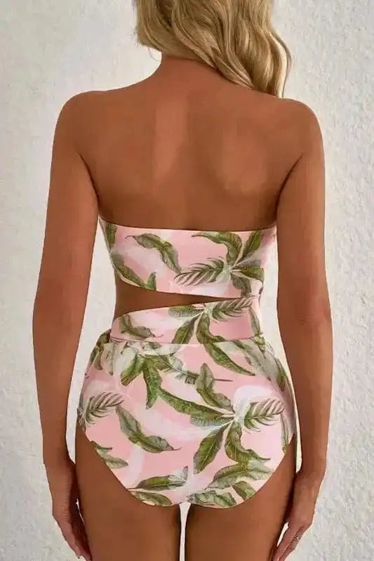 One Piece Swimsuit Island Vibes Swimsuit: Pink Tropical Asymmetric One-Piece